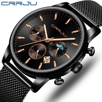 China Relogio Masculino Relojes Crrju 2266 Automatic Hot Sale Minimalist Male Watches Student Popular Steel Band Quartz Chronograph Wrist Watch for sale