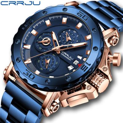 China Hot Sales Crrju Chronograph 2294 TOP Brand Big Dial Sports Men Watches Luminous Band 6 Hands Chronograph Stainless Steel Wrist Watch for sale