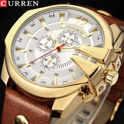 China Hot Selling Men's Fashion Montre Homme Relogio Auto Date Watches Genuine Leather Strap Quartz Japan Movt Curren 8176 Military Wrist Watch for sale