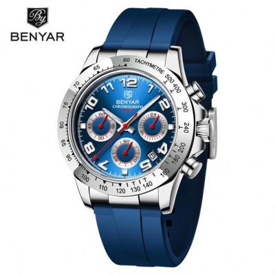 China Auto Date Benyar 5192 Relogio Masculino Chronograph Quartz Sport Automatic Rubber Strap Multifunctional Watches for sale