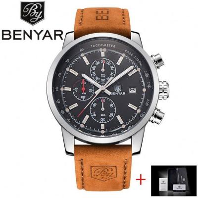 China Benyar 5102 Chronograph Relogio Masculino Sports Wrist Band Chronograph Men's Alloy Leather Military Watch for sale