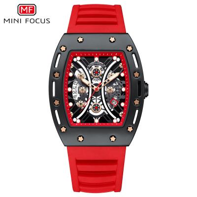 China Chronograph Reloj Mini Focus Fashion Mens Watches MF0420G with Silicone Square Band Watches Case Luminous Skeleton Casual Wristwatch for sale