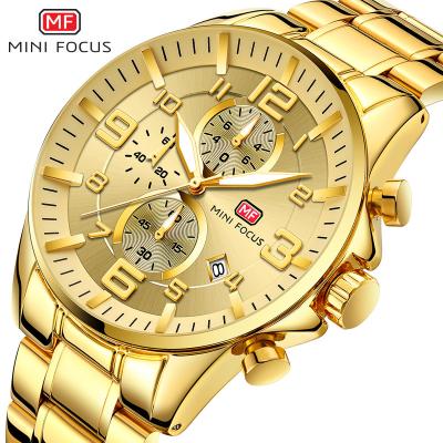 China Mini Focus Middle East Best Seller Chronograph Large Size Male Chronograph Sports Business Watch Male Gold Dial Multifunction Waterproof Wrist Watch for sale