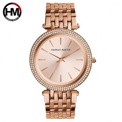 China Water Resistant HANNAH MARTIN 1185 Rose Gold Diamond Business Fashion Top Luxury Quartz Women Rhinestone Watches Brand Waterproof Wristwatches for sale