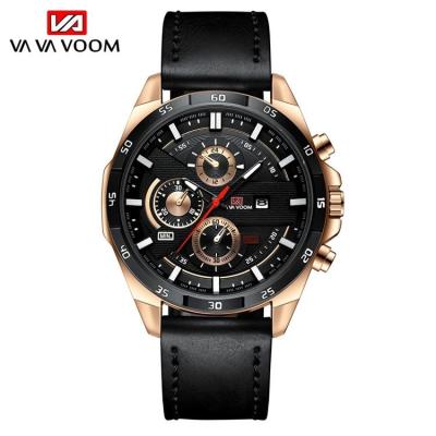 China Newest Date VAVA VOOM VA-216 Man Quartz Hand Watch Leather Strap Analog Display Automatic Calendar Sports Fashionable Watch For Men for sale