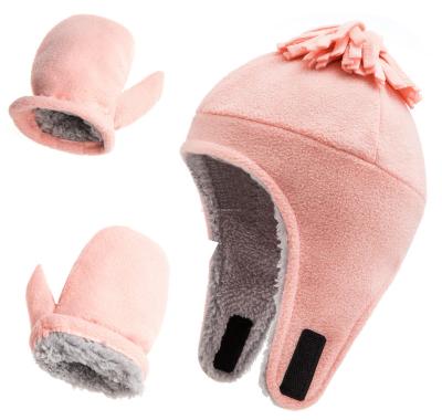 China Factory Cheap Price Promotional Cute Amazon Hot Sale Kids Hat Mitten Sets Winter Baby Double Layer Fleece Hat Mitten Glove Sets for sale