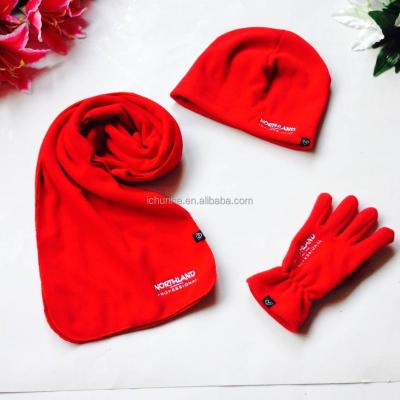 China Red Colors Ladies Long Fleece Winter Scarf Hat Gloves Sets Factory for sale