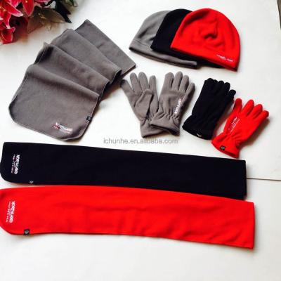 China Red Gray Black Fleece Winter Scarf Hat Gloves Long Mens And Ladies Colors Three Sets Factory for sale