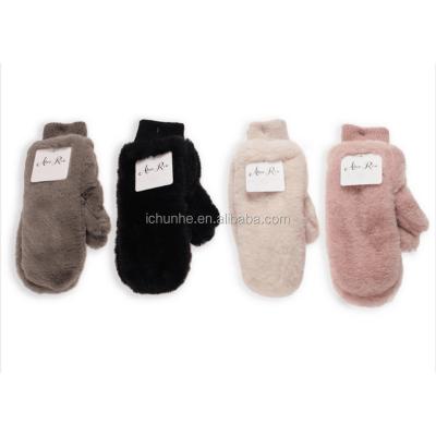 China Factory OEM faux rabbit fur mitten glove fur sherpa lining polyester winter gloves CH20326 for sale