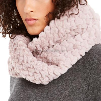 China Polyester Warmer Knitted Rabbit Fur Knitted Leopard Pattern Plain Scarf Infinity Snood Winter Neck Scarf Women Girls Polyester One Fake for sale