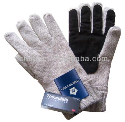 China Winter Plain Acrylic Knitted Leather Gloves With Anti-Slip Leather On The Palm Glove Factory for sale