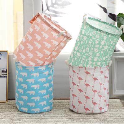 China Wholesale Cheap Custom Cotton Folding Toy Neatening Storage Basket Canvas Bucket Storage Basket Logo Cartoon Storage Dirty Clothes for sale