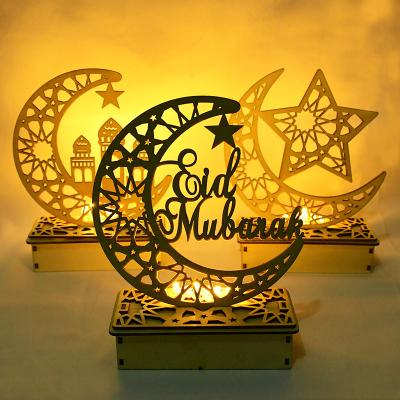 China EID Mubarak Wooden Pendant Eco-Friendly Disposable With LED Candles Light Muslim Party Eid Decor Kareem Ramadan Decorations For Home Islamic Ramadan for sale