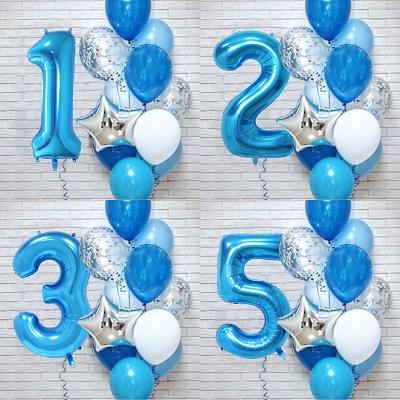 China 12Pcs/set Eco-friendly Blue Number Foil Latex Balloons For Kids Birthday Party Decoration One 1st Year Birthday Boy Decor Baby Shower Balloon for sale