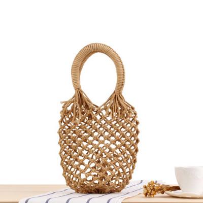 China 100% 2020 Wholesale Eco-Friendly New Hand Woven Straw Shoulder Bag, Hand Woven Macrame Hemp Twine Boho Summer Beach Net Bag for sale