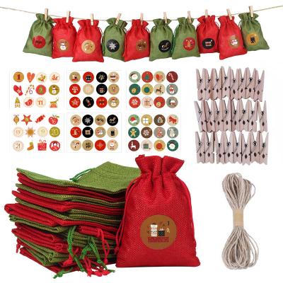 China Eco-friendly Wholesale Cheap Christmas Advent Calendar Christmas Decoration Gift Bag 1-24 Bag Promotion Canvas Set for sale