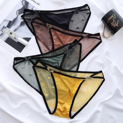 China Antibacterial Women's Lace Underwear Knickers Sensitive Soft Comfortable Panties Mesh Bow Lace Knot Panties Low Backs for sale