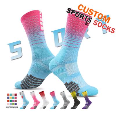 China Sweat-absorbent Tall Basketball Socks Mid-tube Gradient Color Thickened Towel Lower Running Sports Crew Basketball Socks for sale