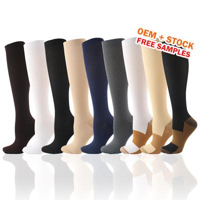 China Free Sample Breathable Diabetic Knee High Socks Sports Medical Copper Compression 15-20mmhg Long Socks for sale