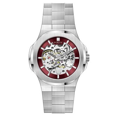 China Custom Stainless Steel Strap Water Resistant Accept Square Hollow Out Logo Mechanical Watch For Men for sale