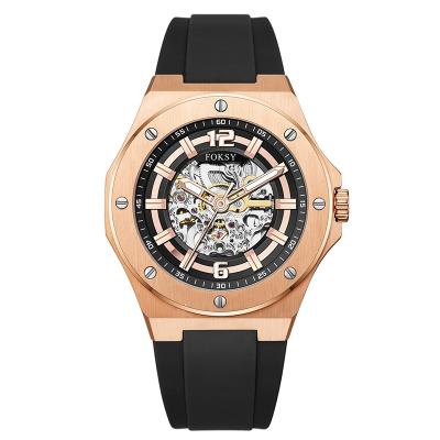 China Silicone Top Strap Power Reserve Brand Skeleton Automatic Luxury Custom Logo Men Mechanical Watches for sale