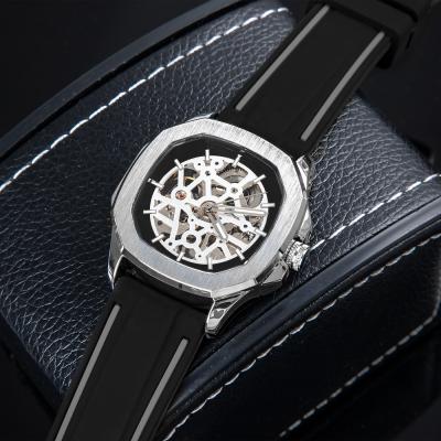 China Power Reserve OEM Luxury Classic Mechanical Square Logo Automatic Watches Custom Made Transparent For Men for sale