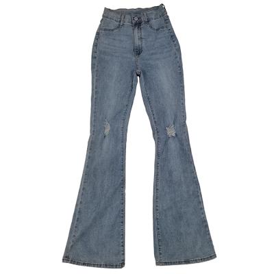 China New fashion breathable skinny light blue jeans custom high waisted denim flared pants for ladies for sale