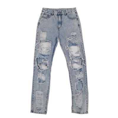 China New high quality breathable women ripped washed blue jeans fashion skinny denim pants for ladies for sale