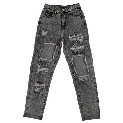 China 2022 Newest Ladies Breathable Custom Denim Casual Ripped Pants Solid Color Skinny Jeans for sale