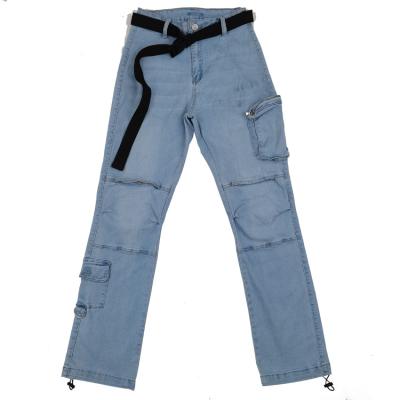 China New Arrival Breathable Ladies Belt Casual Loose Jeans Fashion Solid Color Denim Pants for sale