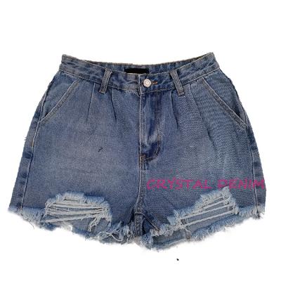 China Hot Sale Breathable Home Loungewear Ripped Soft Hand Denim Women Distressed Lattice Short for sale