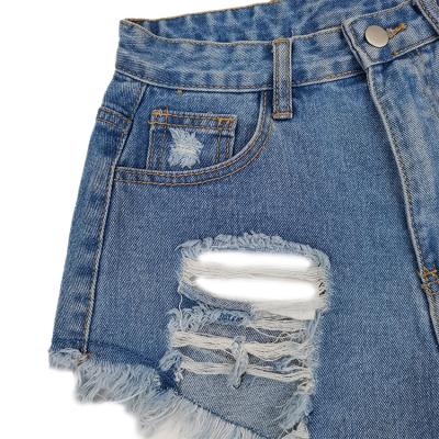 China Factory wholesale summer breathable ripped blue jeans shorts women high waist denim shorts for sale