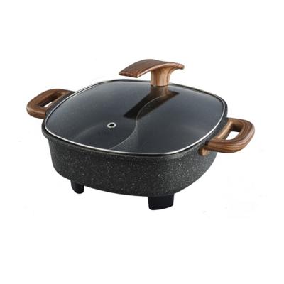 China 32*32cm Large Sustainable Electric Frying Pan Hot Pot With Marble Coating for sale