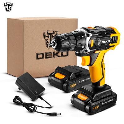 China DEKO DKCD16FU-S2 Push Button Torque 16V 18+1 Settings 32N.m Cordless Variable Speed ​​Drill Driver Lithium-Ion Battery Drill Set for sale