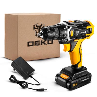 China DEKO DKCD16FU-S1 16V Cordless Mini Drill Driver 18+1 Push Button Torque Settings 32N.m Variable Speed ​​Li-ion Battery Drill for sale