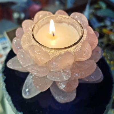 China Lotus home natural pink crystal candle holder decoration candle holder luxury furniture decoration for sale