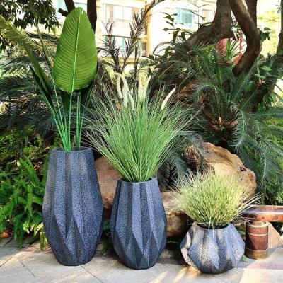 China Garden Maker Supply Gray Sandstone Color Polygon Garden Decor Flower Vase Planter for sale