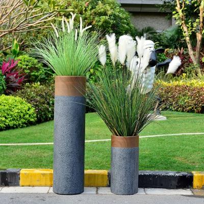 China Fiberglass Sandstone Cylinder Indoor And Outdoor Tall Garden Vases Garden Planter Flower Pots for sale