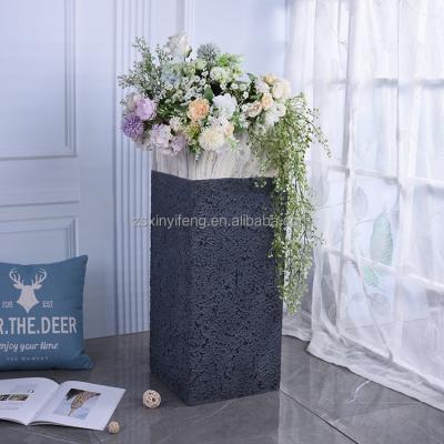 China Modern Home Decorative Square Fiberglass Floor Flower Vase Tall Outdoor Garden Pots for sale