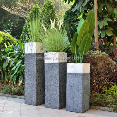 China Wholesale Modern Garden Pots Planter Square Fiberglass Marble Sandstone Floor Flower Vase for sale