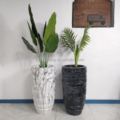 China Garden Handicraft Decorated Tall Marble Flower Vase Fiberglass Large Pots Garden Planter for sale