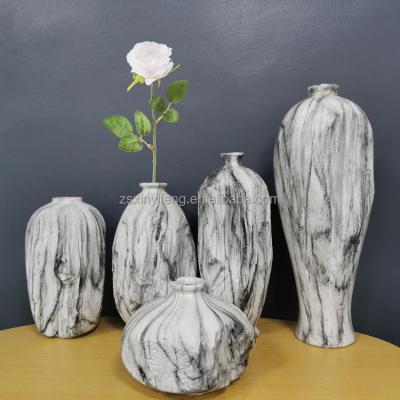 China Modern European Modern Tabletop White Marble Outdoor Nordic Home Decoration Flower Style Design Single Resin Vase for sale