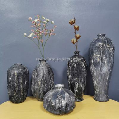 China Decor Modern Tabletop Vase Polyresin Black Marble With Line Flower Vase Home Decoration Vase Nordic Simple Gold Sets for sale