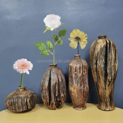 China Europe Handwork Wooden Vase For Home Decoration Polyresin Shape Antique Imitation Tree Line Outdoor Creative Flower Vase for sale