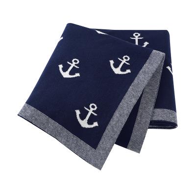 China MOQ Anti-Static Custom Kids Stocking Covers Bulk Thin Baby Blankets For Newborns 100% Cotton With Anchor Image for sale