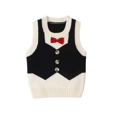 China Anti-Wrinkle Wholesale Price Kids Boys Knitted Baby Sweaters 2019 Gentlemen Sleeveless Sweater Vest With Bow for sale