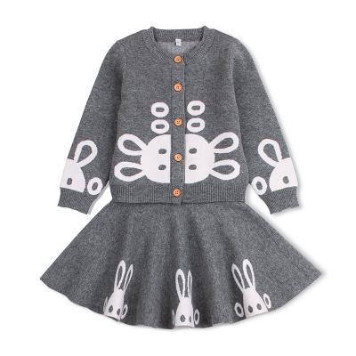 China Anti-wrinkle Mimixiong Hot Sale Knitted Baby Kids Cute Rabbit Pattern Coat Skirt Clothes Set For Baby for sale