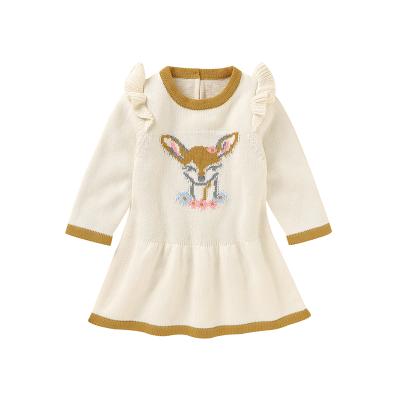 China Anti-Static 100% Cotton Babies Party Wear White Sweater Knit Dresses Fall 6 To 9 Months for sale