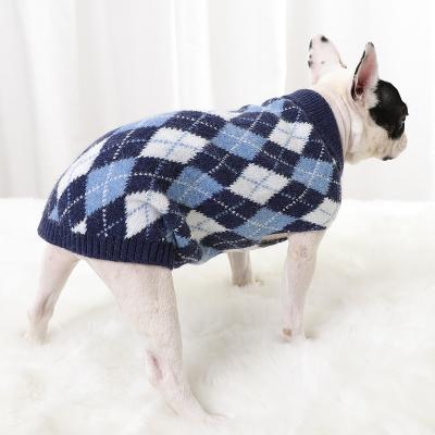 China Sustainable Pet Apparels Knitted Cat Sweater Clothing Luxury Pet Dog Plaid Sleeveless Dog Apparel Costume for sale