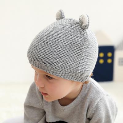 China Imitate Animal OEM 2020 Baby Winter Plain Color Knitted 100% Cotton Hat Cap With Animal Ears for sale